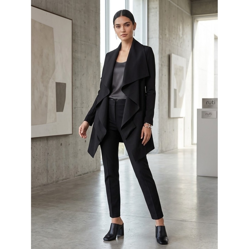 Ruti The Forever Jacket Black Draped Open Front Tie Back Blazer XS NWT